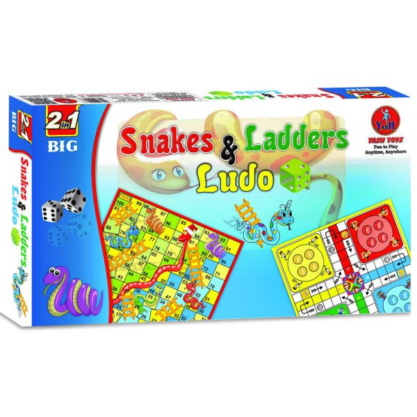 Ludo - Snakes & Ladders - Board Game - Foldable - with 4 Colours and 1 Dice